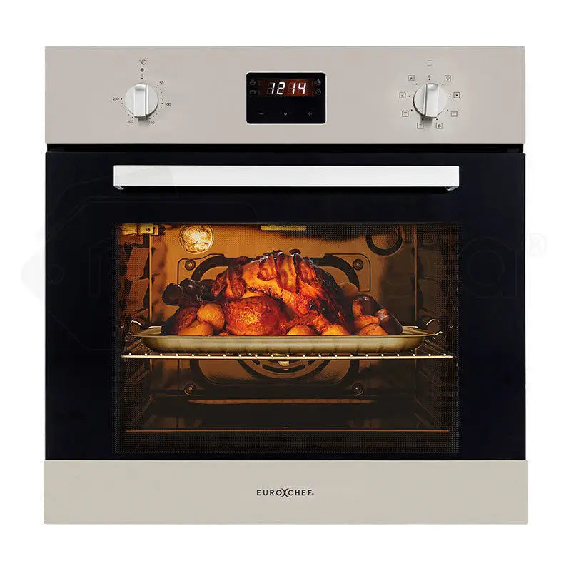 EuroChef 60cm Stainless Electric Wall Oven 8 Function Built-in Fan Forced Grill Touch Control - Appliances > Kitchen