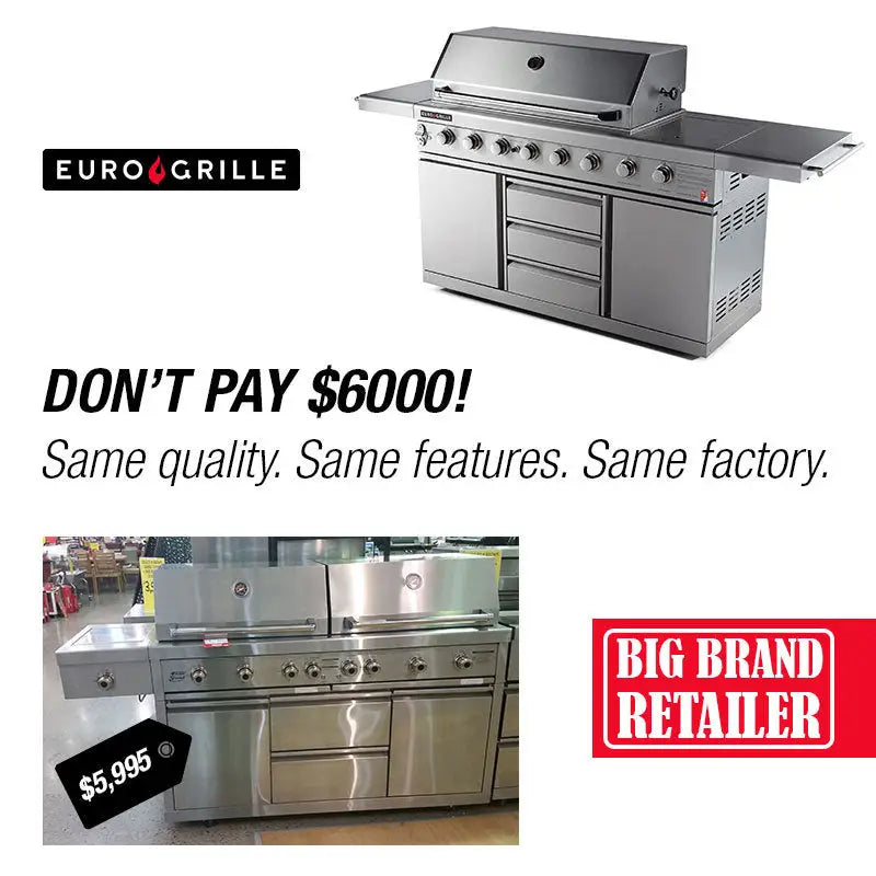 EuroGrille 8 Burner Outdoor BBQ Grill Barbeque Gas Stainless Steel Kitchen Commercial - Home & Garden > BBQ > BBQs &