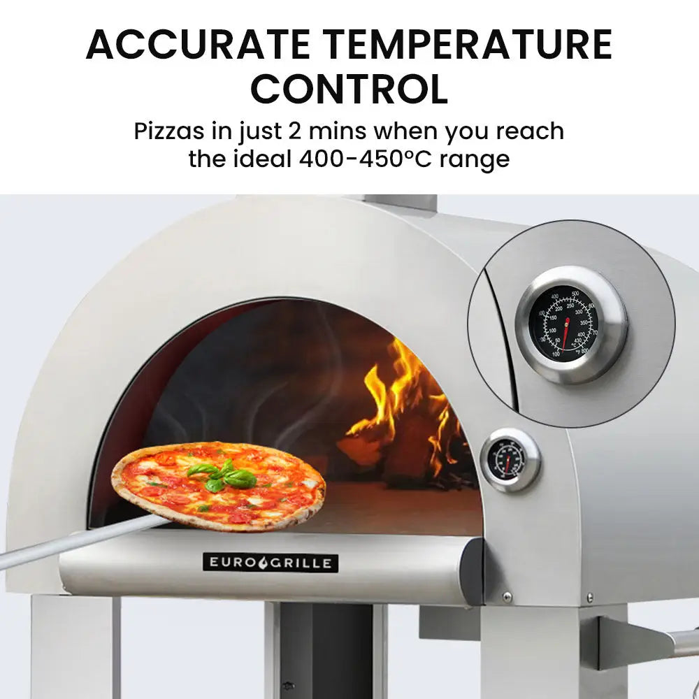 EuroGrille Outdoor Pizza Oven Stainless Steel Portable Pizza Maker Cooker Wood Charcoal Fired - Home & Garden > BBQ >
