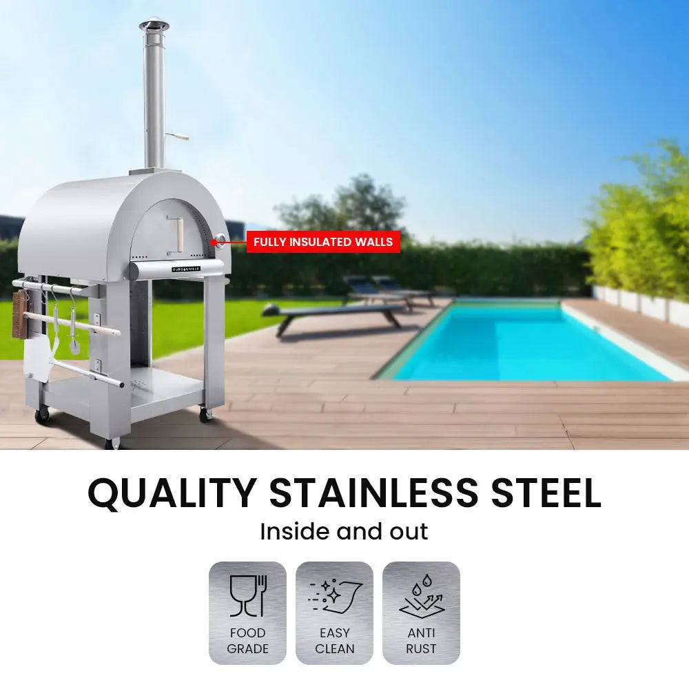 EuroGrille Outdoor Pizza Oven Stainless Steel Portable Pizza Maker Cooker Wood Charcoal Fired - Home & Garden > BBQ >