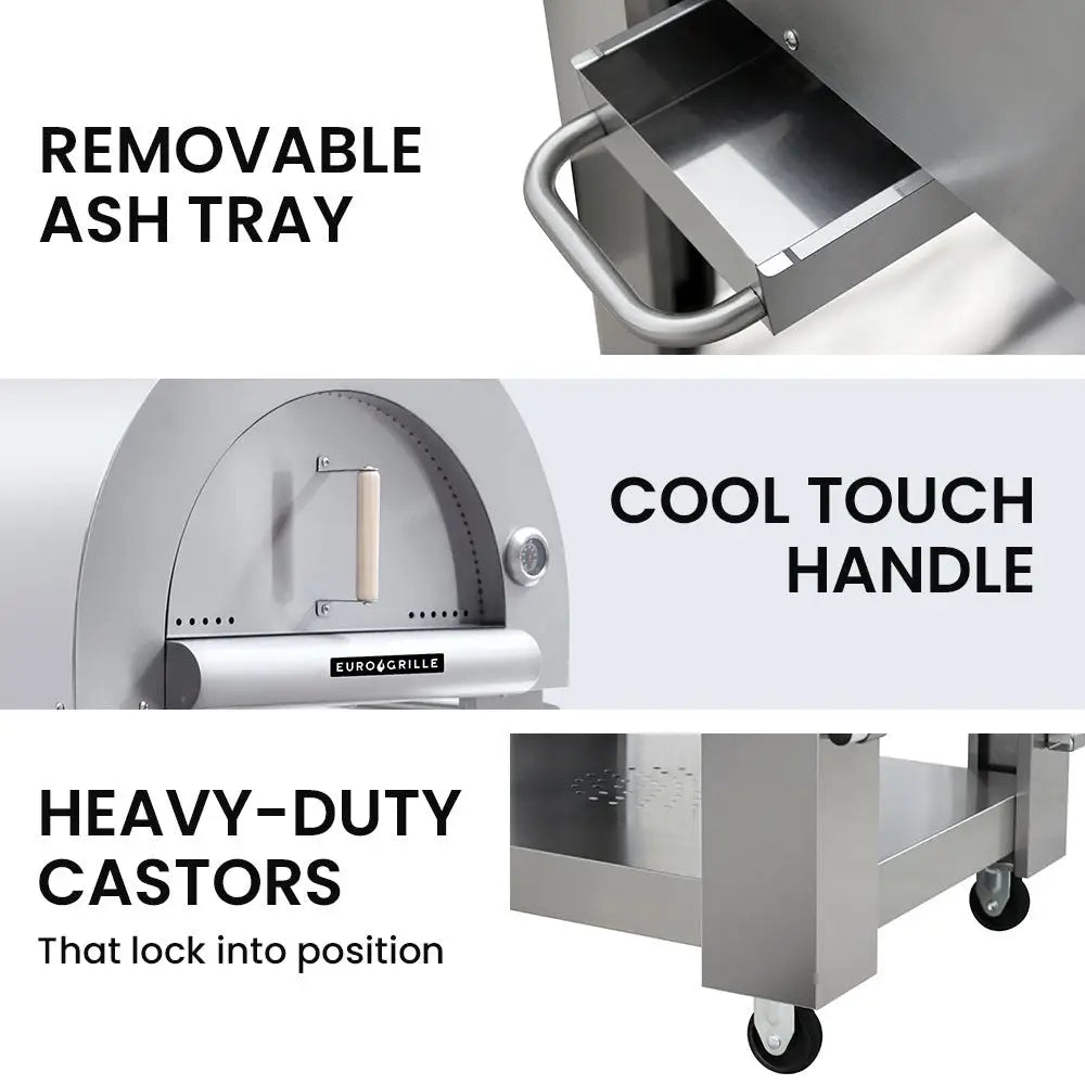 EuroGrille Outdoor Pizza Oven Stainless Steel Portable Pizza Maker Cooker Wood Charcoal Fired - Home & Garden > BBQ >
