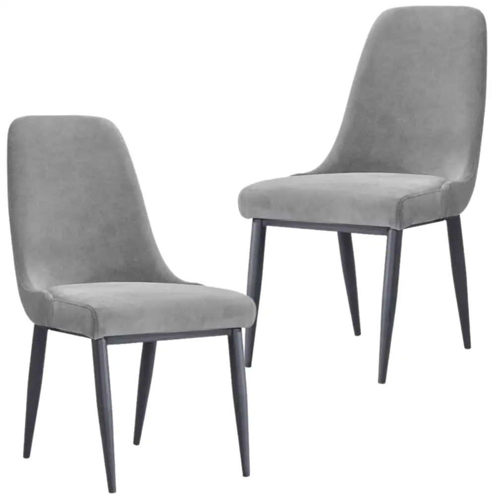 Eva Dining Chair Set of 2 Fabric Seat with Metal Frame - Grey - Furniture > Dining