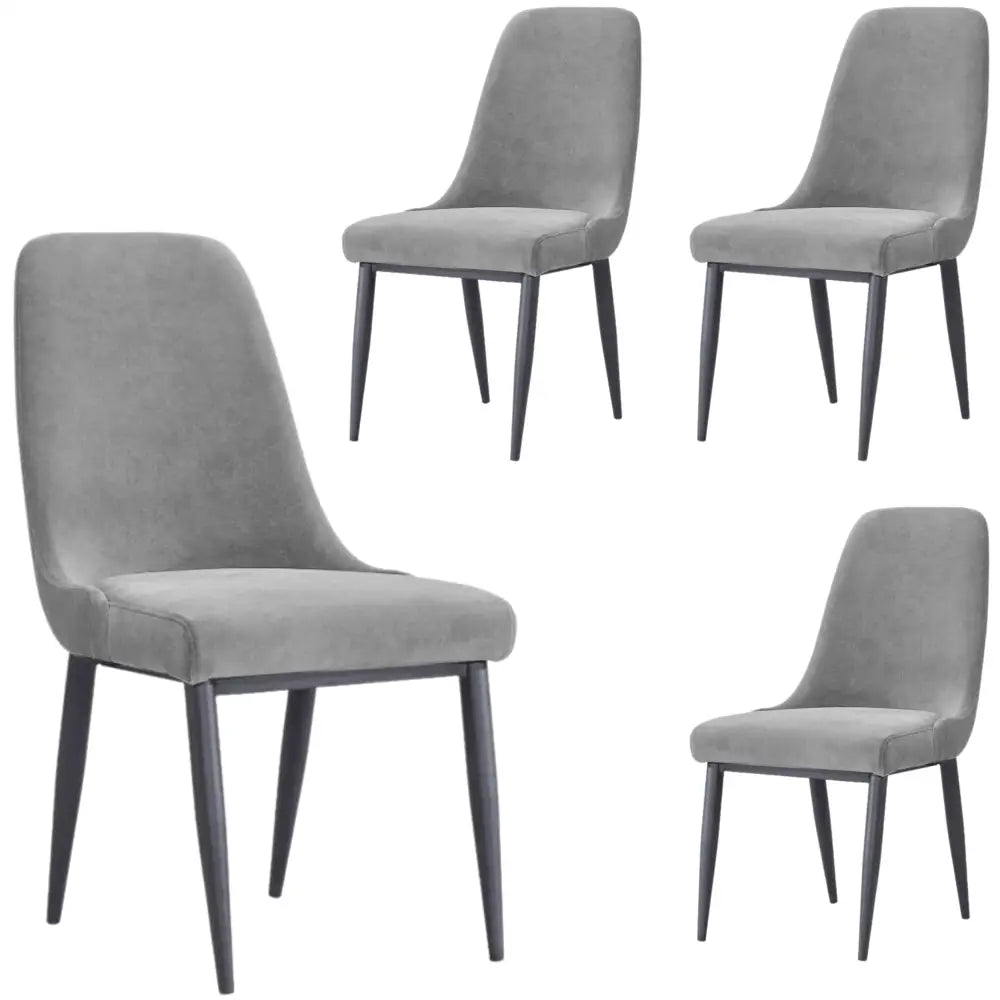 Eva Dining Chair Set of 4 Fabric Seat with Metal Frame - Grey - Furniture > Dining