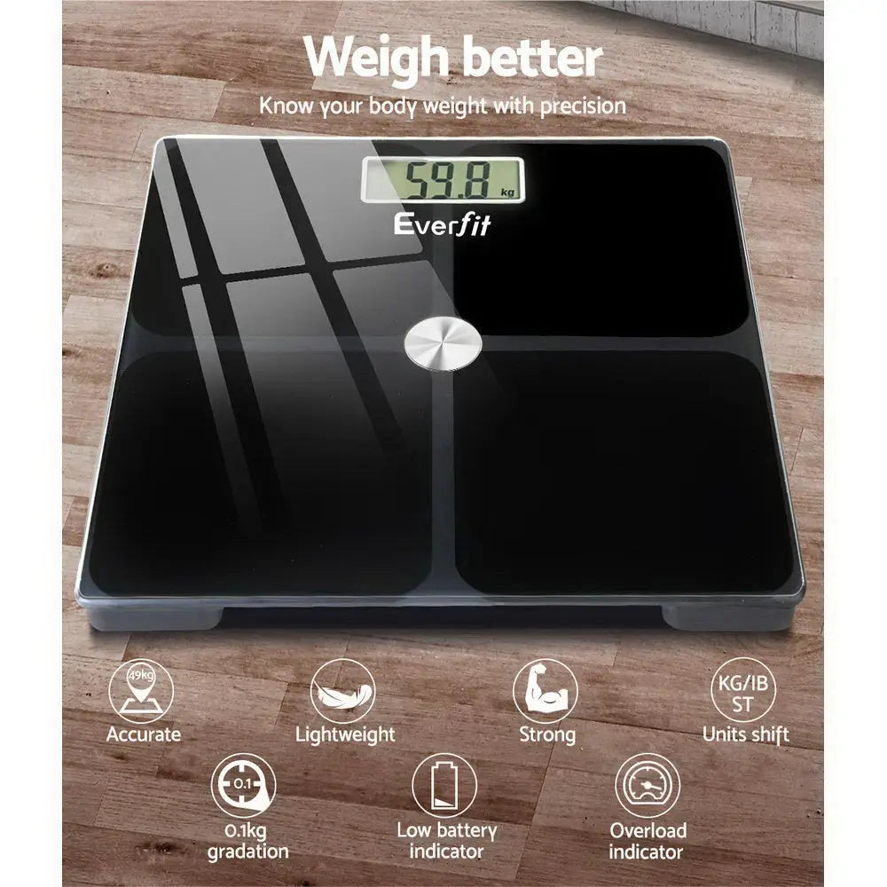 Everfit Body Fat Bathroom Scale Weighing Tracker Gym 180KG - Home & Garden > Scales > Bathroom Scales