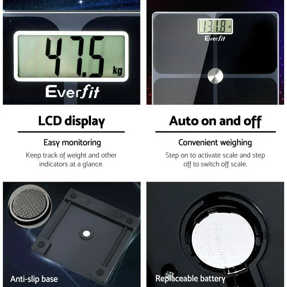 Everfit Body Fat Bathroom Scale Weighing Tracker Gym 180KG - Home & Garden > Scales > Bathroom Scales