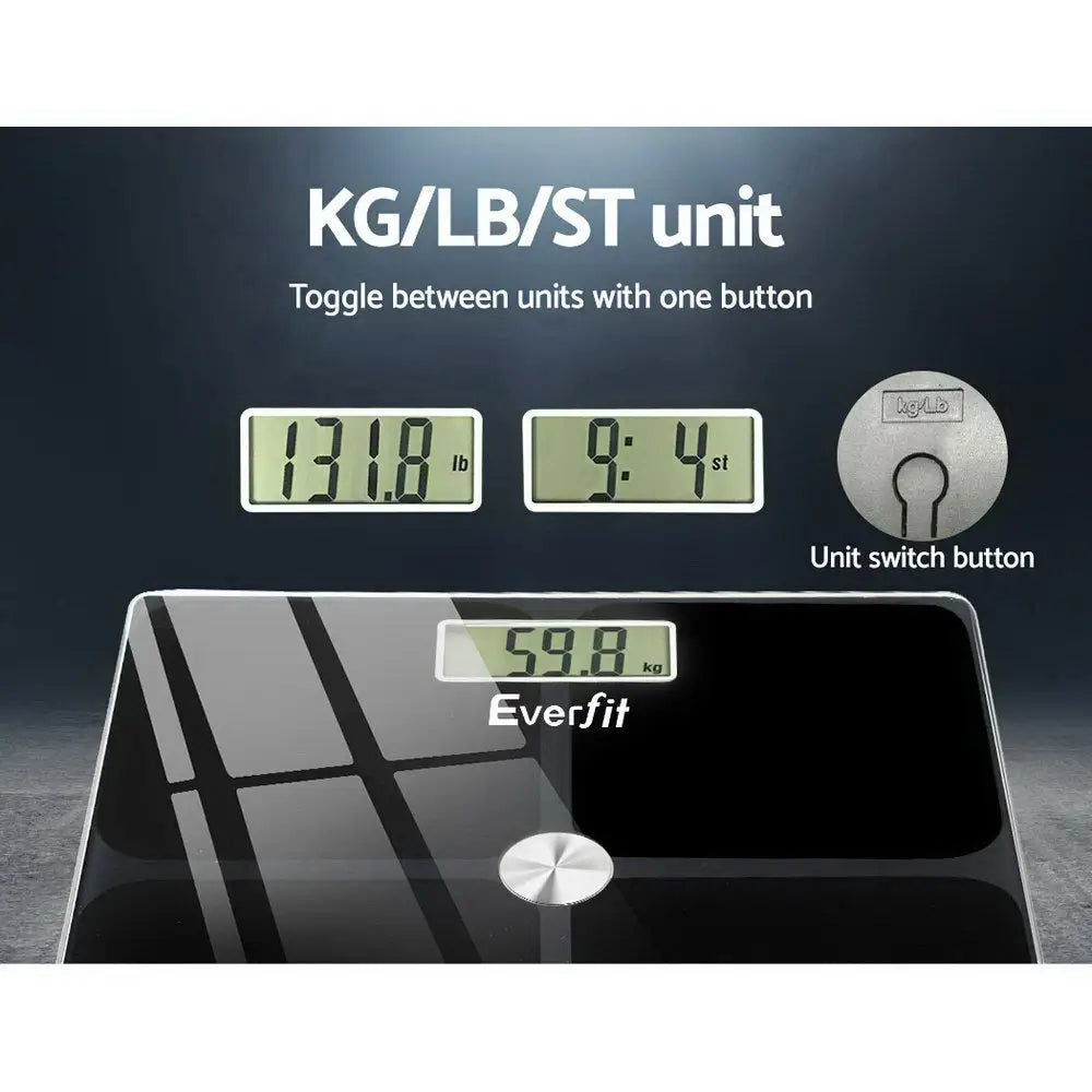 Everfit Body Fat Bathroom Scale Weighing Tracker Gym 180KG - Home & Garden > Scales > Bathroom Scales