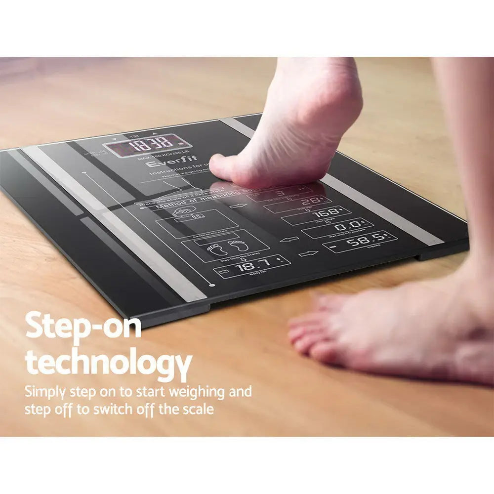 Everfit Body Fat Bathroom Scale Weighing Water Body Fat Gym 180KG - Home & Garden > Scales > Bathroom Scales
