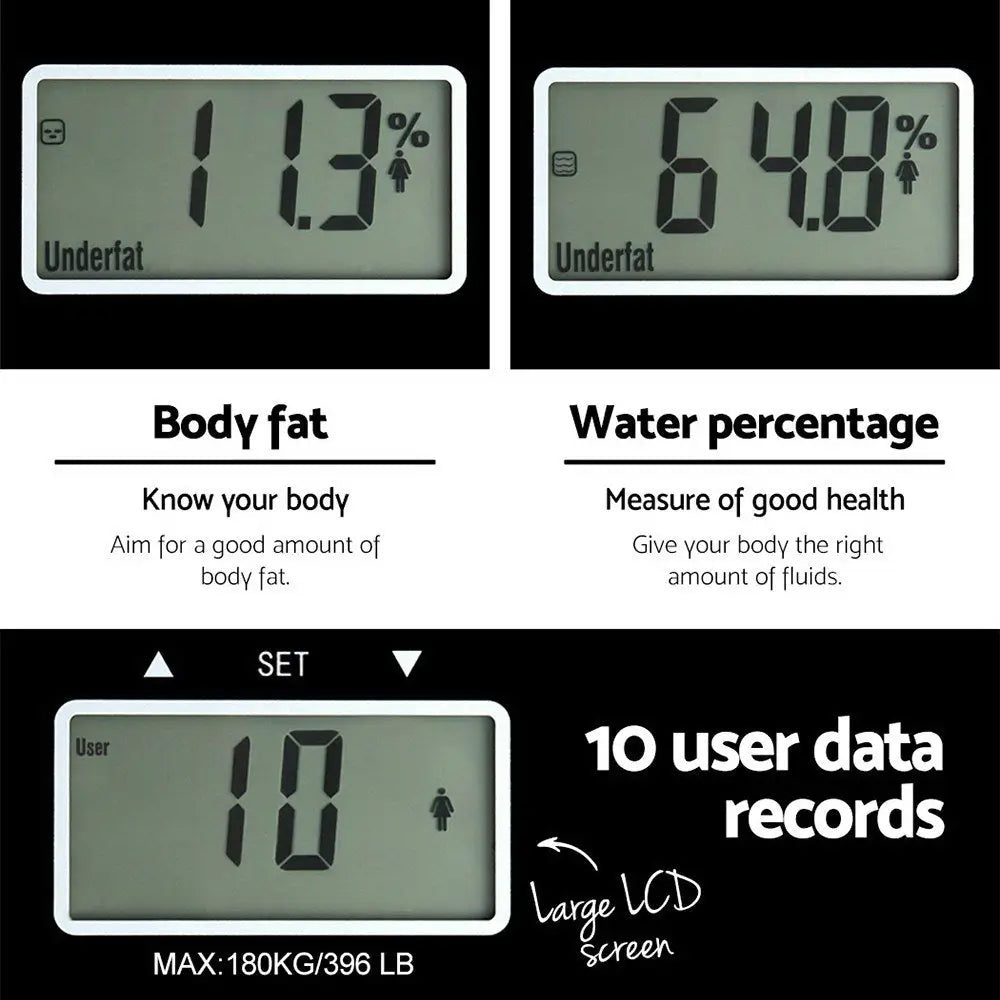 Everfit Body Fat Bathroom Scale Weighing Water Body Fat Gym 180KG - Home & Garden > Scales > Bathroom Scales