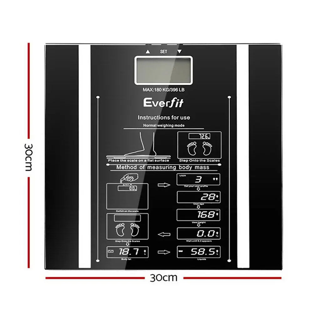 Everfit Body Fat Bathroom Scale Weighing Water Body Fat Gym 180KG - Home & Garden > Scales > Bathroom Scales