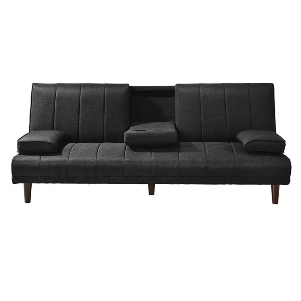 Fabric Sofa Bed with Cup Holder 3 Seater Lounge Couch - Charcoal - Furniture > Bar Stools & Chairs > Arm Chairs &