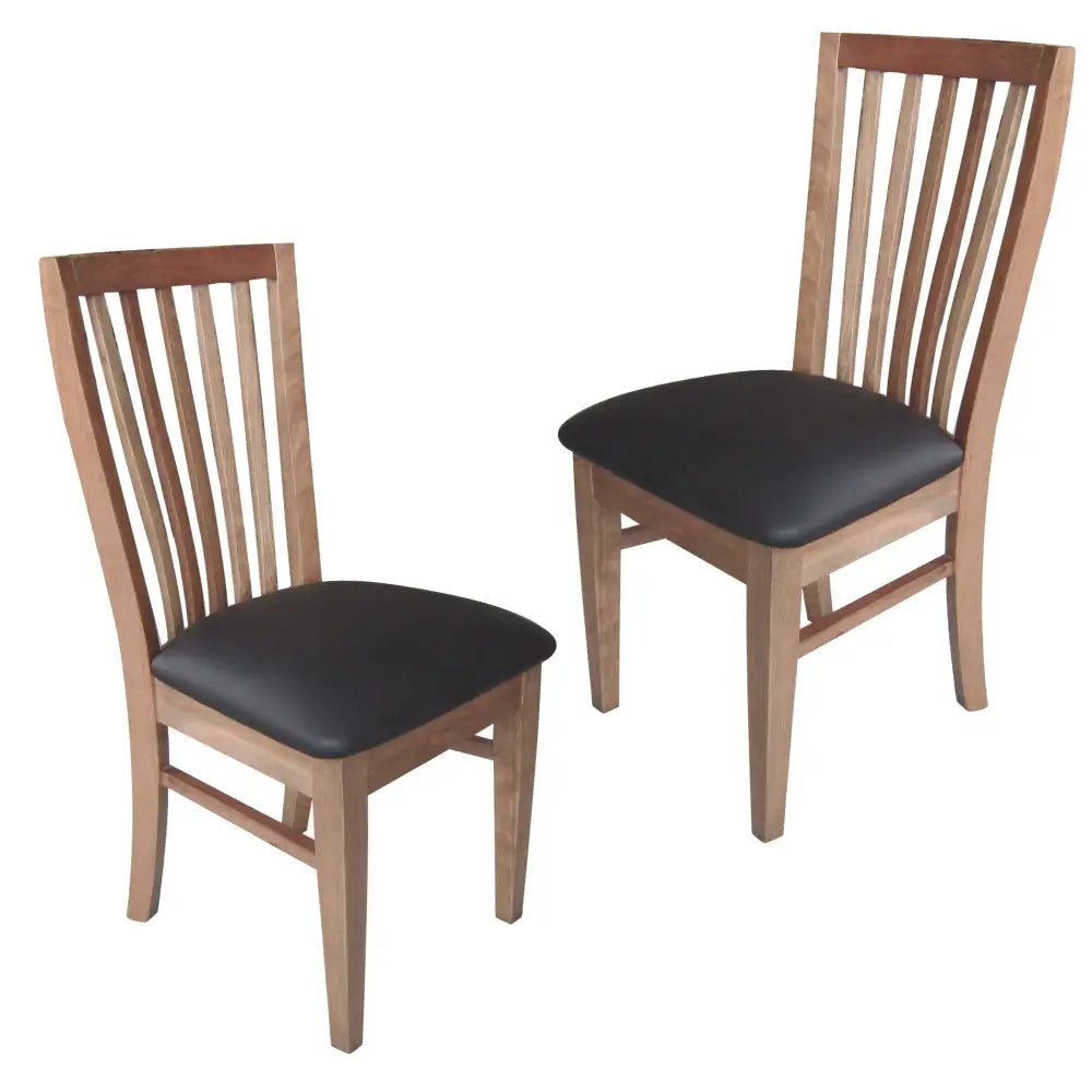 Fairmont 2pc Set Dining Chair PU Leather Seat Slat Back Solid Oak Timber Wood - Furniture > Dining