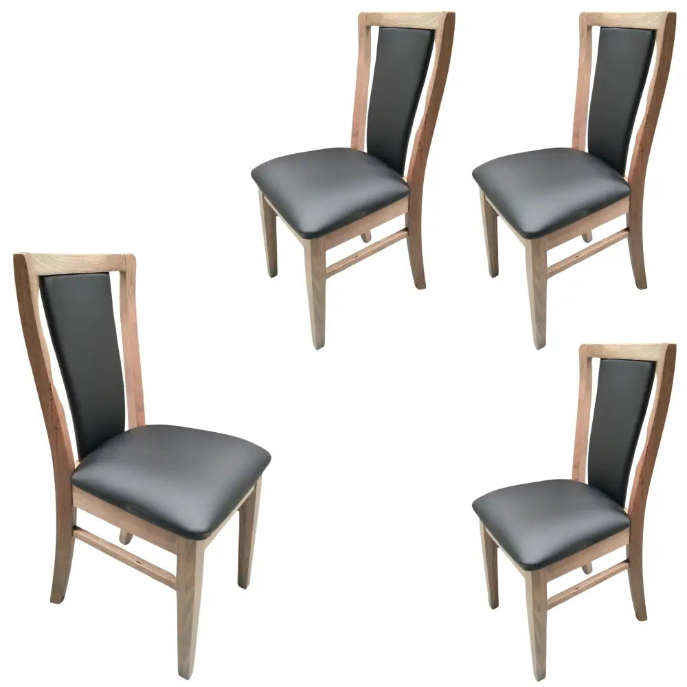 Fairmont 4pc Set Dining Chair PU Leather Seat Padded Back Solid Oak Timber Wood - Furniture > Dining