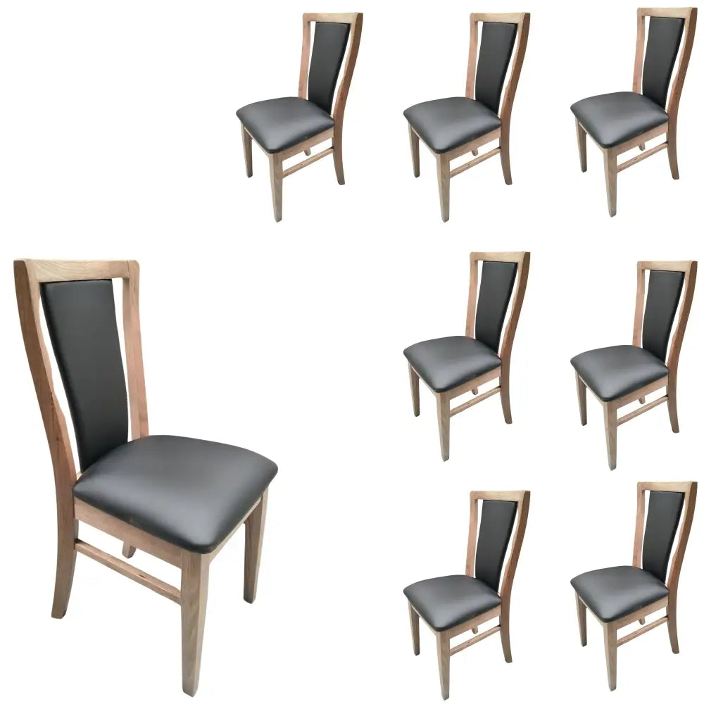 Fairmont 8pc Set Dining Chair PU Leather Seat Padded Back Solid Oak Timber Wood - Furniture > Dining