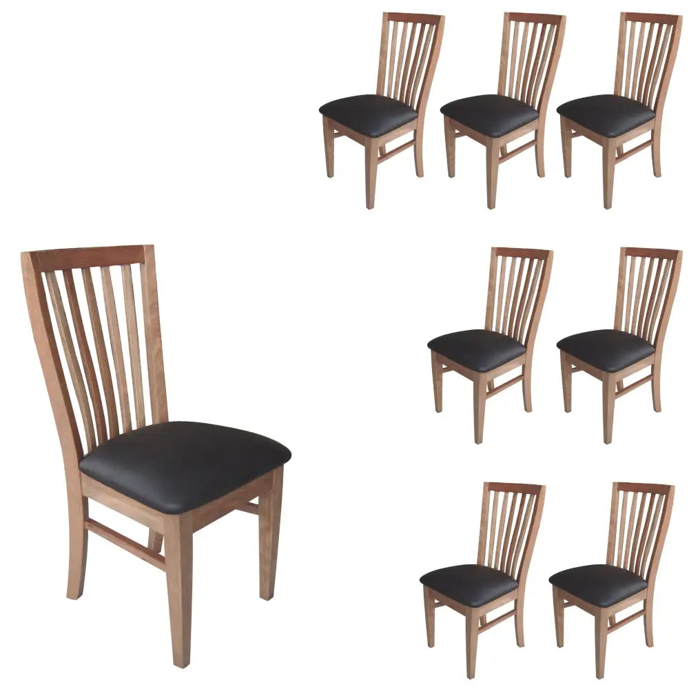 Fairmont 8pc Set Dining Chair PU Leather Seat Slat Back Solid Oak Timber Wood - Furniture > Dining