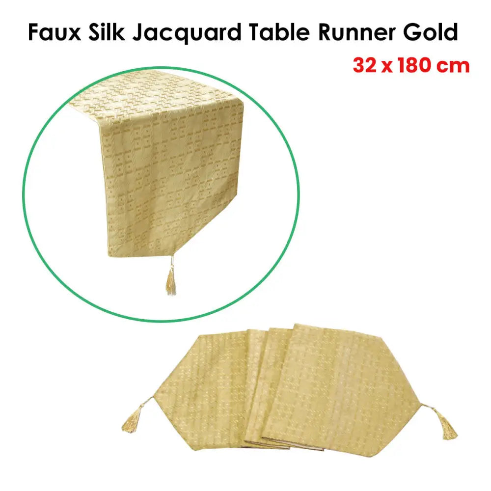 Faux Silk Jacquard Table Runner Gold 32 x 180 cm - Home & Garden > Pool & Accessories > Pool Covers & Accessories