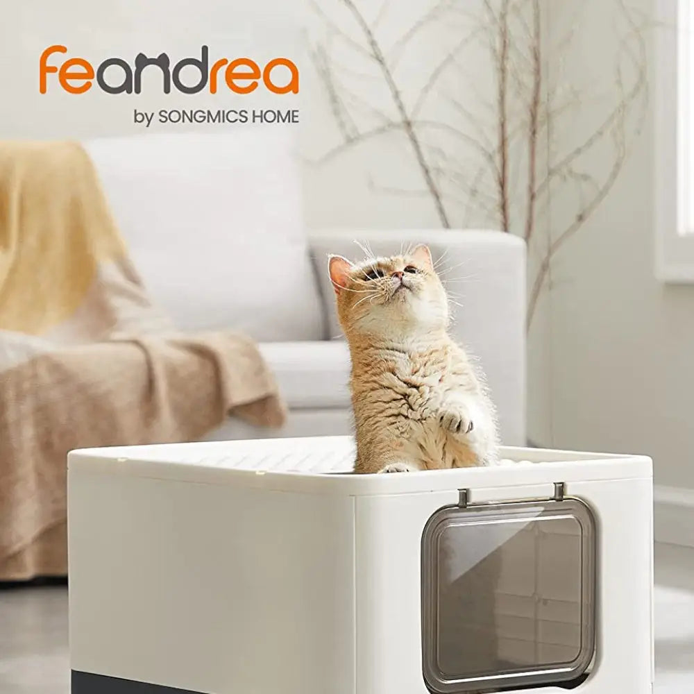Feandrea Cat Litter Tray with Lid and Door Beige and Black PPT001W01 - Pet Care > Cat Supplies > Cat Litter