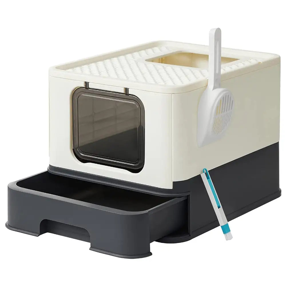 Feandrea Cat Litter Tray with Lid and Door Beige and Black PPT001W01 - Pet Care > Cat Supplies > Cat Litter