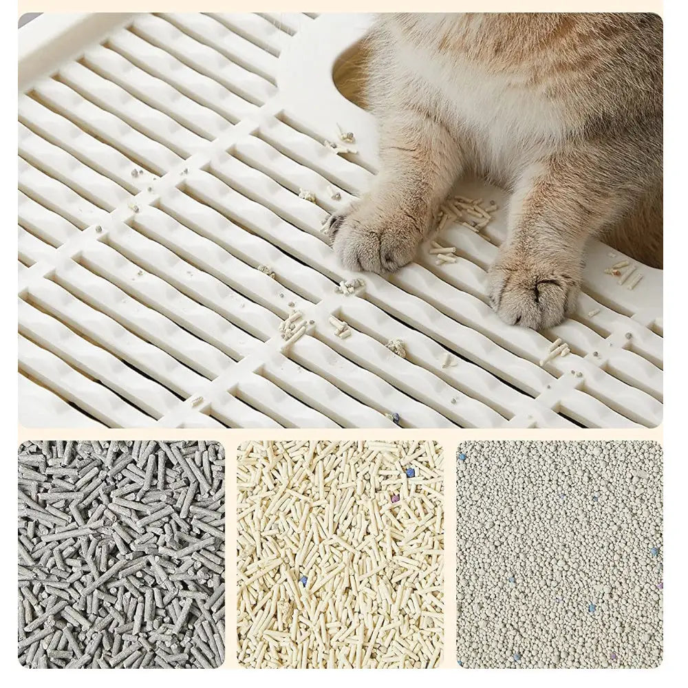 Feandrea Cat Litter Tray with Lid and Door Beige and Black PPT001W01 - Pet Care > Cat Supplies > Cat Litter