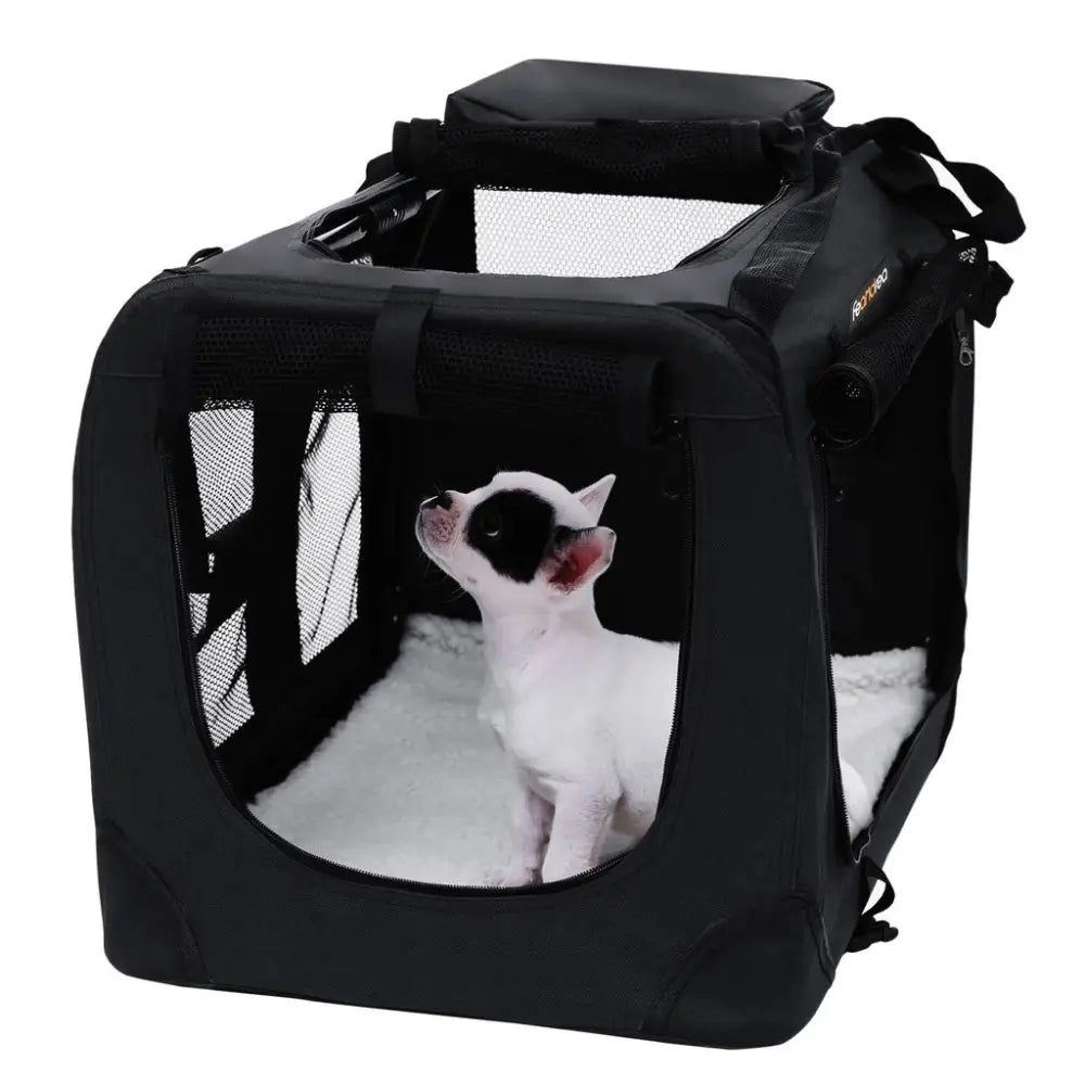 FEANDREA Dog Kennel Transport Box Folding Fabric Pet Carrier 60cm Black - Pet Care > Cat Supplies > Cat Carriers &