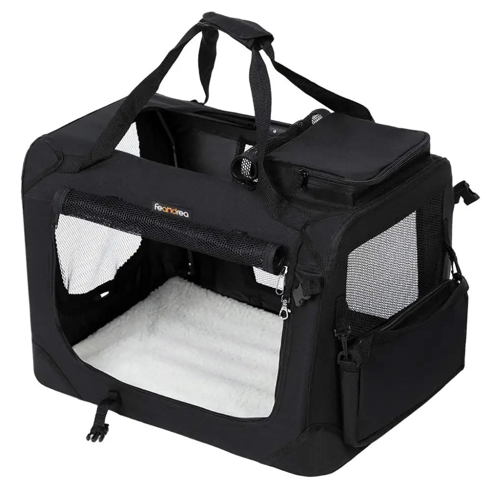 FEANDREA Dog Kennel Transport Box Folding Fabric Pet Carrier 60cm Black - Pet Care > Cat Supplies > Cat Carriers &
