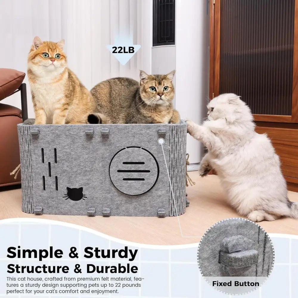 Felt Cat House - Detachable Foldable Breathable Pet Bed for Cats and Small Dogs 45x35x35cm - Pet Care > Cat Supplies >