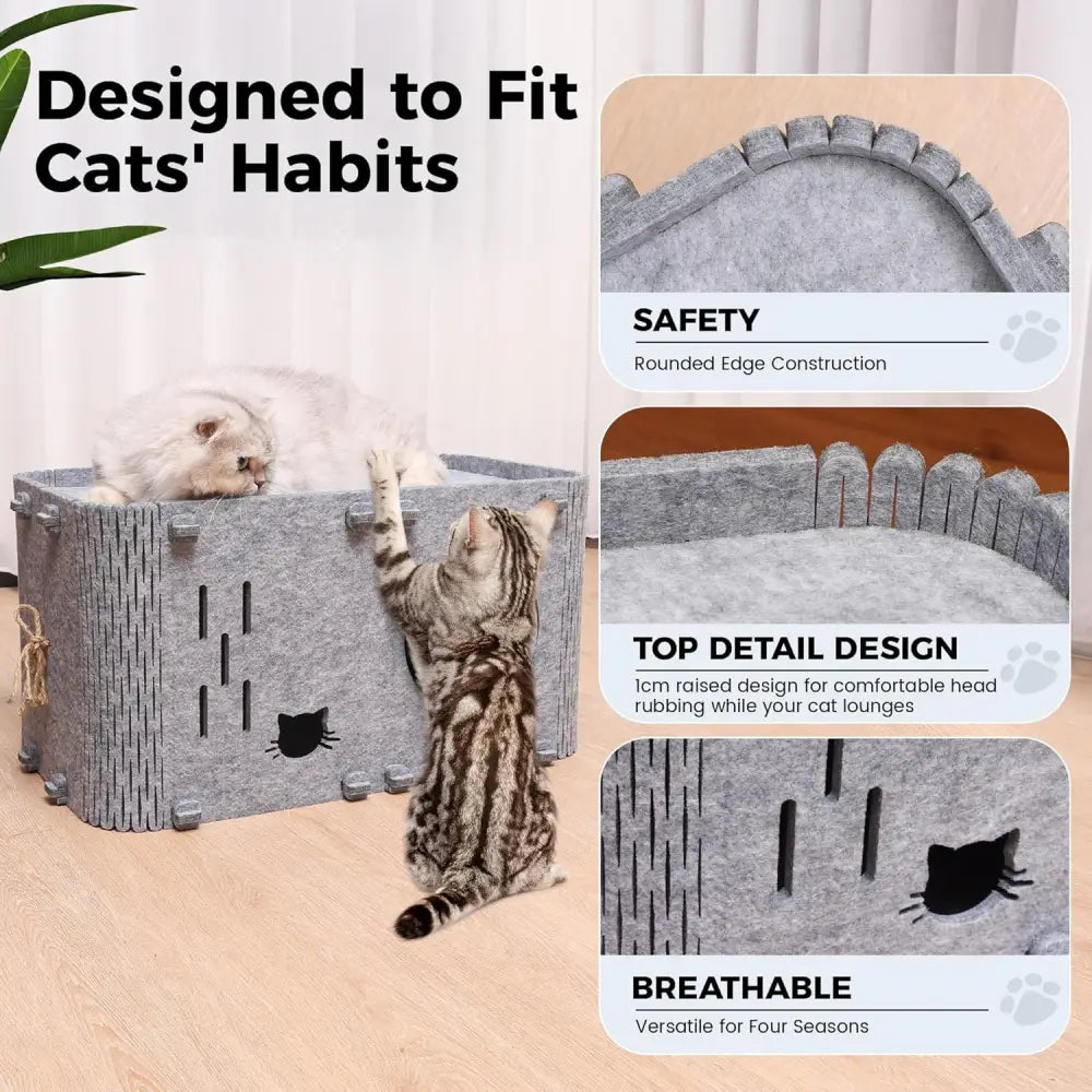 Felt Cat House - Detachable Foldable Breathable Pet Bed for Cats and Small Dogs 45x35x35cm - Pet Care > Cat Supplies >