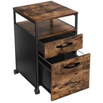File Cabinet with 2 Drawers Wheels and Open Compartment Rustic Brown and Black - Home & Garden > Home Office