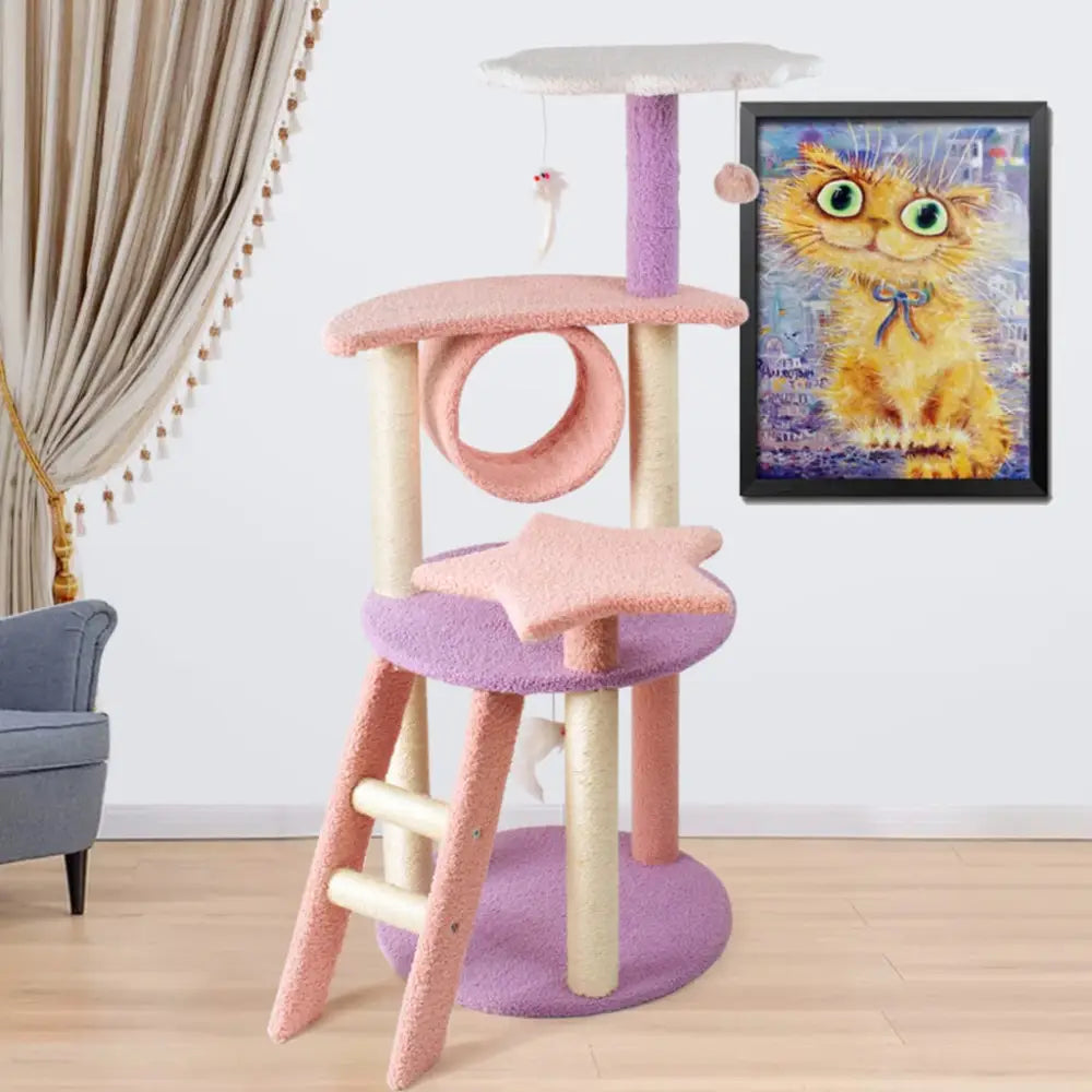 Floofi 101cm Galaxy Plush Cat Condo Cat Tree Pink Purple - Pet Care > Toys > Cat Toys