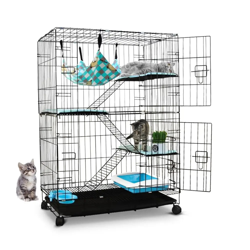 FLOOFI Three-Level Pet Rabbit Bird Cage with Hammock (Black) - Pet Care > Bird > Bird Cages & Stands
