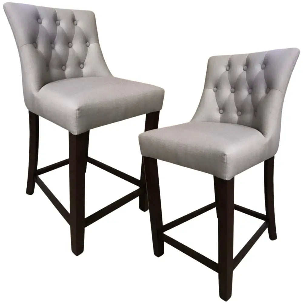 Florence 2pc High Fabric Dining Chair Bar Stool French Provincial Solid Timber - Furniture > Dining