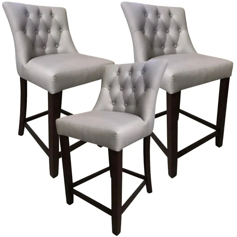 Florence 3pc High Fabric Dining Chair Bar Stool French Provincial Solid Timber - Furniture > Dining