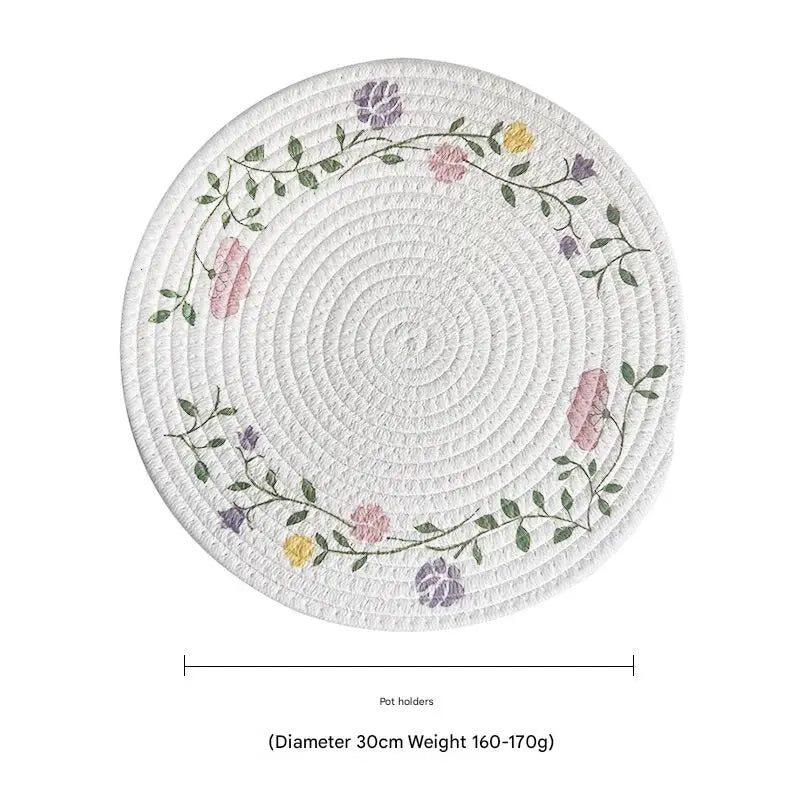 (Flowers) Cotton Rope Woven Placemats - Set of 3 30cm Diameter Heat Resistant Kitchen Decor - Home & Garden >