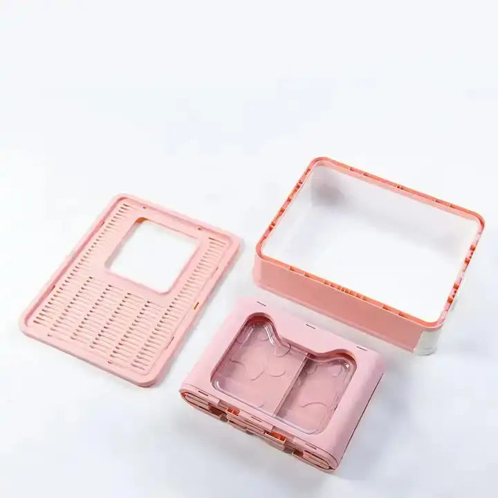Foldable Cat Litter Box with Pull-Out Tray -Easy Cleaning and Anti-Splash Design Pink 51*41*38cm - Pet Care > Cat