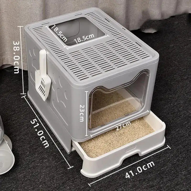 Foldable Cat Litter Box with Pull-Out Tray -Easy Cleaning and Anti-Splash Design Grey 51*41*38cm - Pet Care > Cat