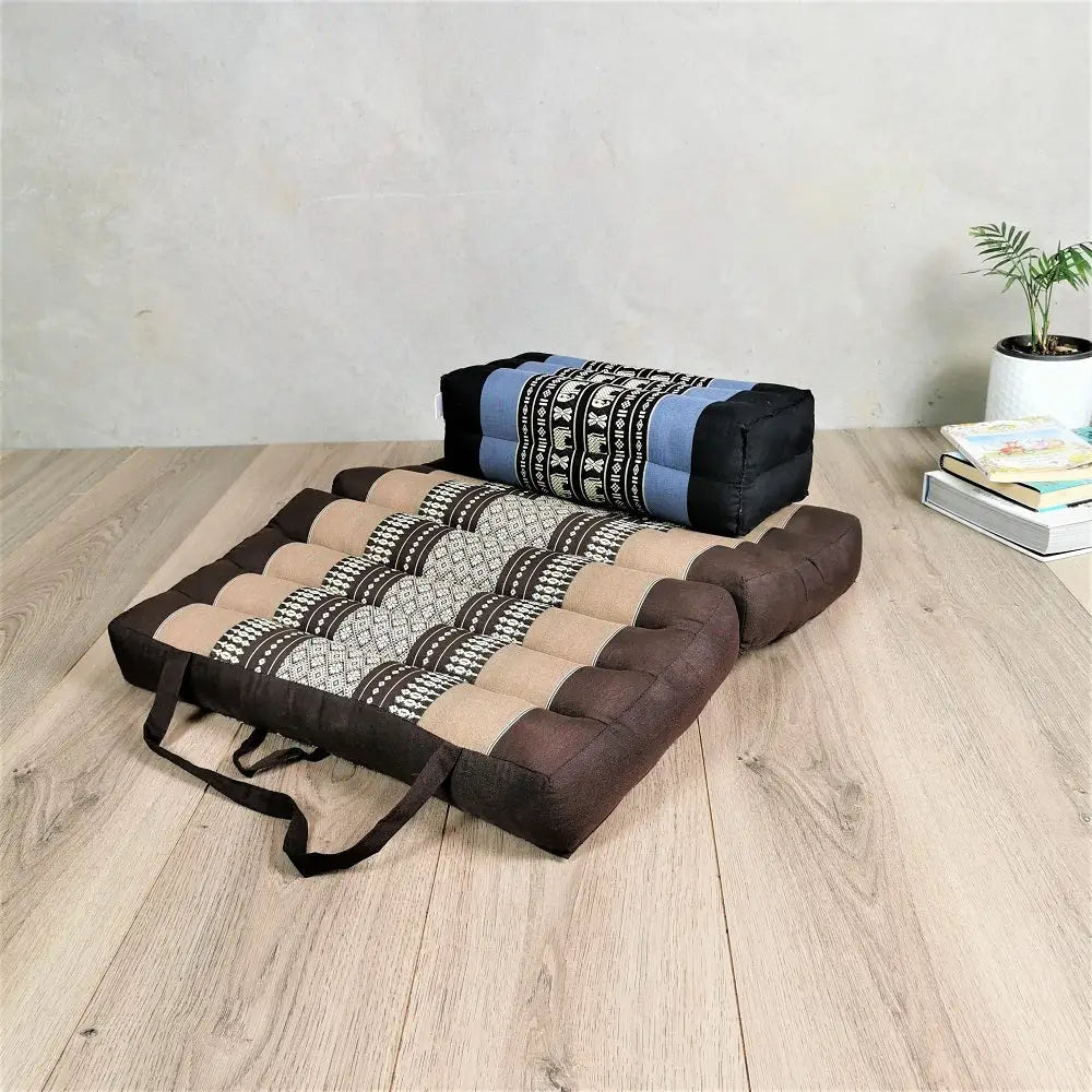 Foldable Meditation Cushion Brown + Seating Block Set BRWBlueEle - Home & Garden > Decor
