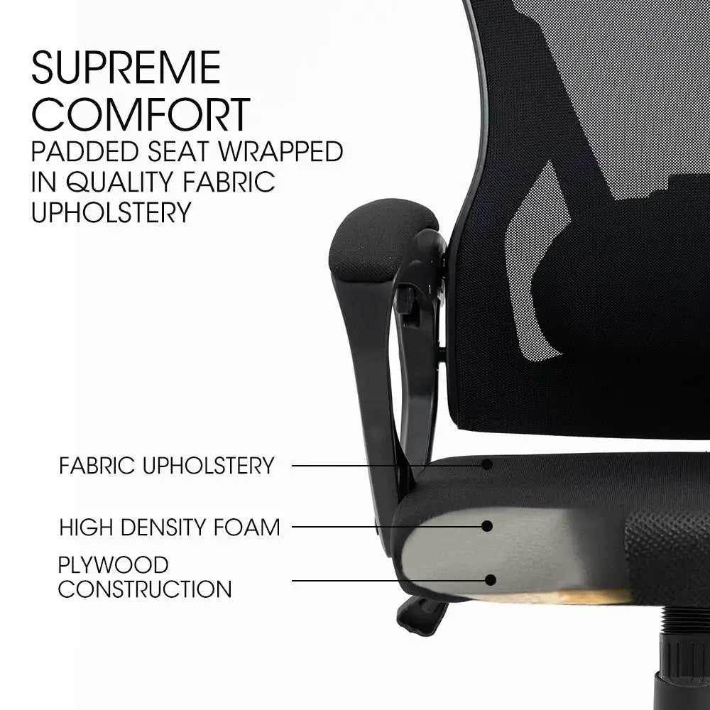 FORTIA Ergonomic Office Desk Chair Height Adjustable Lumbar Support Mesh Fabric Headrest Black - Furniture > Office