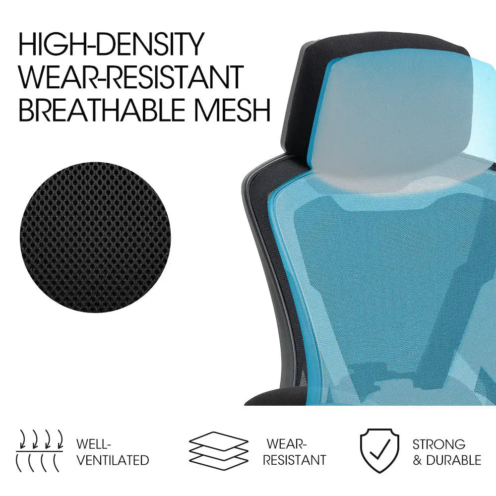 FORTIA Ergonomic Office Desk Chair Height Adjustable Lumbar Support Mesh Fabric Headrest Black - Furniture > Office