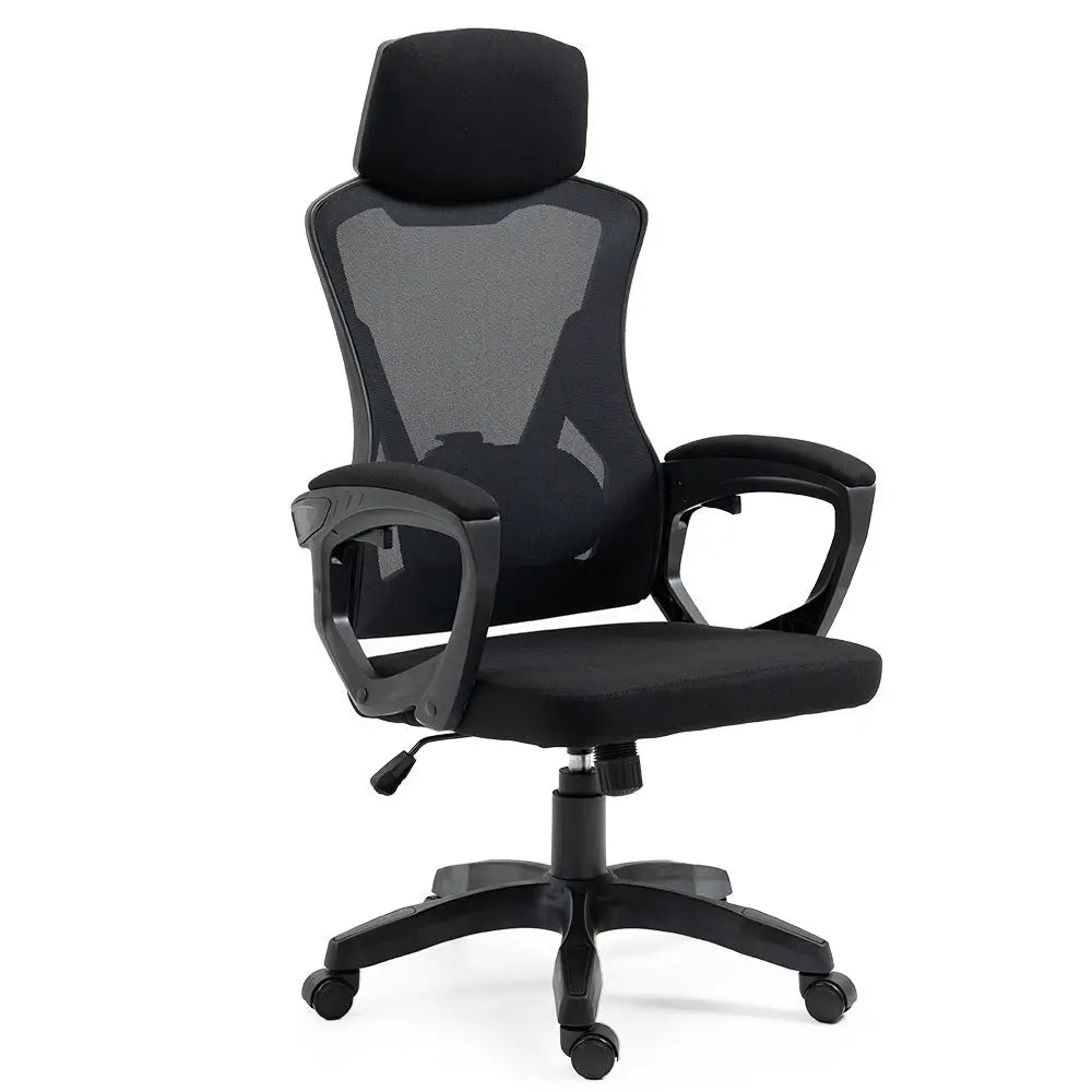 FORTIA Ergonomic Office Desk Chair Height Adjustable Lumbar Support Mesh Fabric Headrest Black - Furniture > Office