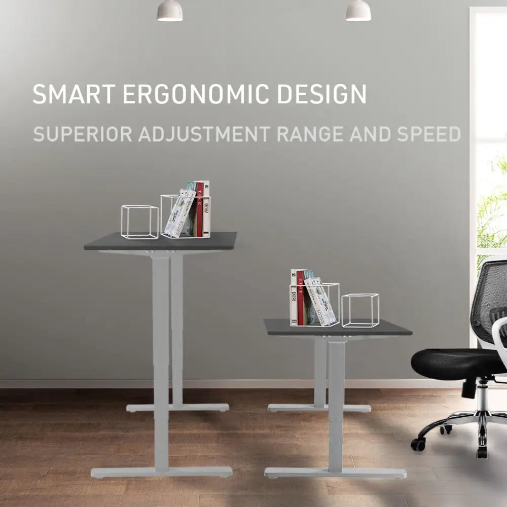 FORTIA Sit Stand Standing Desk 120x60cm 72-118cm Height Adjustable 70kg Load Black/Silver Frame - Furniture > Office
