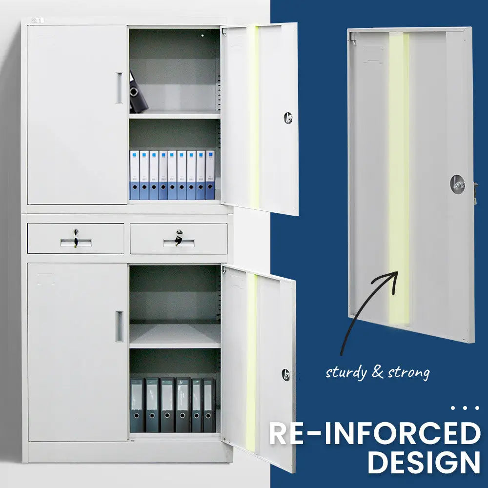 FORTIA Stationery Cabinet Office Home Storage Metal Lockable 4 Door Cupboard Drawers - Furniture > Office