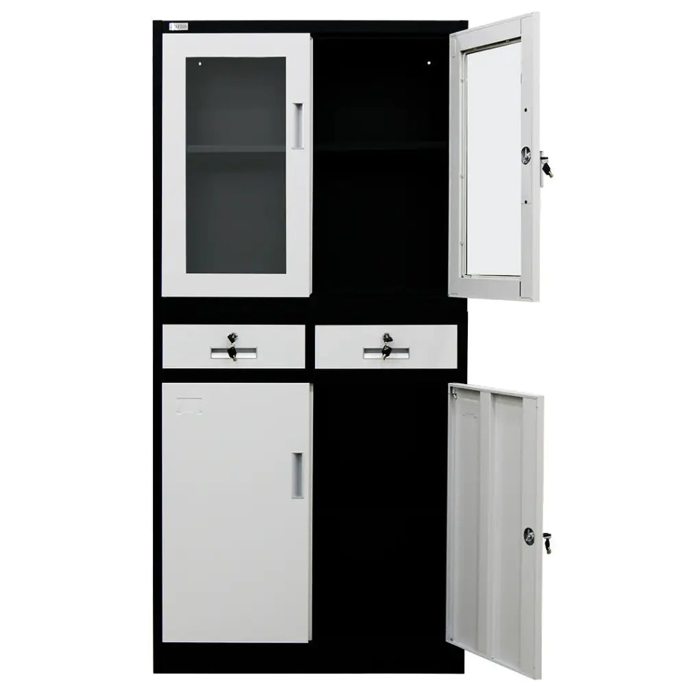 FORTIA Stationery Cabinet Office Storage Metal Lockable 4 Door Cupboard Drawers - Furniture > Office