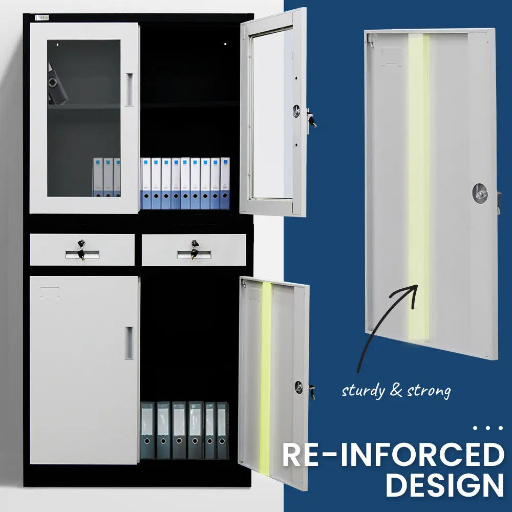 FORTIA Stationery Cabinet Office Storage Metal Lockable 4 Door Cupboard Drawers - Furniture > Office