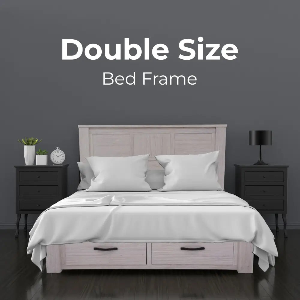 Foxglove Bed Frame Double Size Wood Mattress Base With Storage Drawers - White - Furniture > Bedroom > Beds & Bed Frames