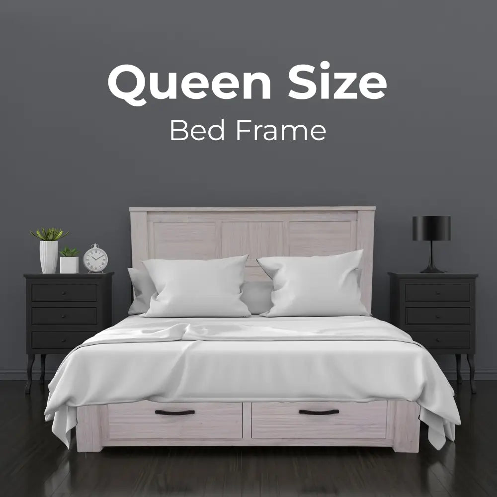 Foxglove Bed Frame Queen Size Timber Mattress Base With Storage Drawers - White - Furniture > Bedroom > Beds & Bed