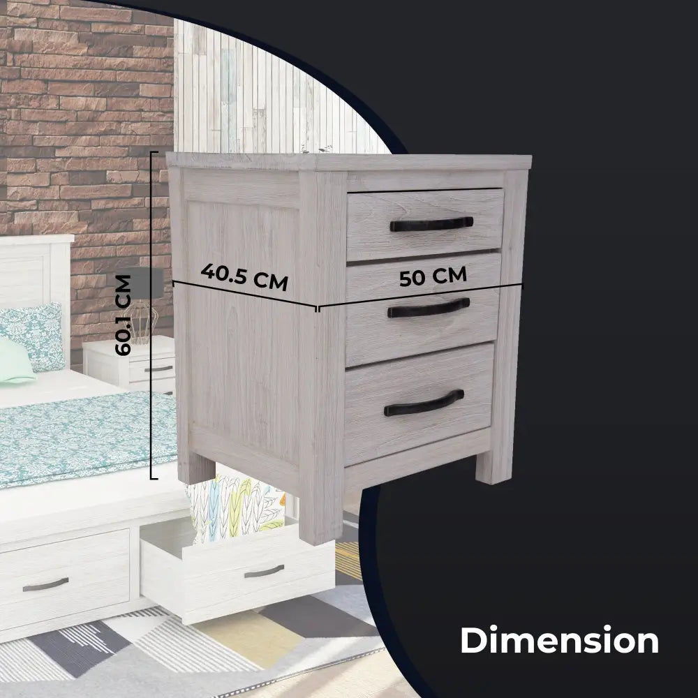 Foxglove Bedside Tables 3 Drawers Storage Cabinet Shelf Side End Table - White - Furniture > Living Room > Bookcases &