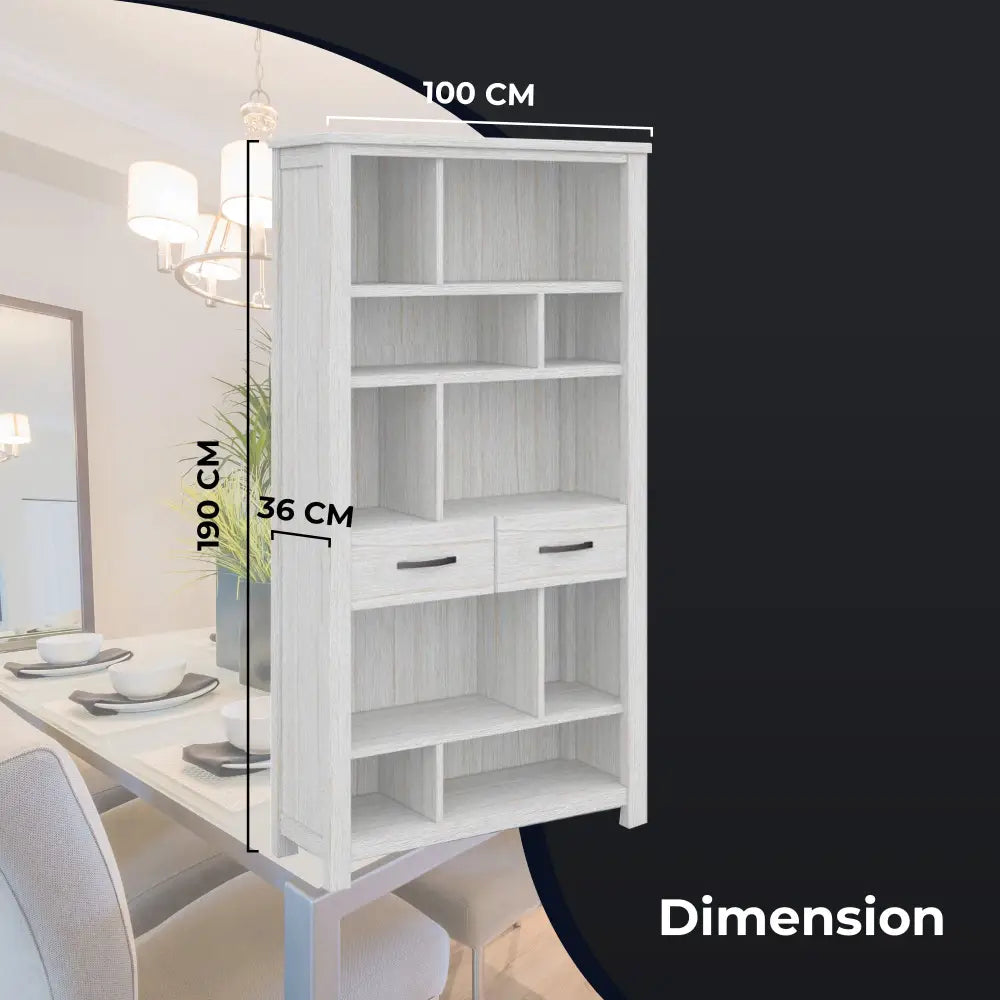 Foxglove Bookshelf Bookcase 5 Tier 2 Drawers Solid Mt Ash Timber Wood - White - Furniture > Living Room