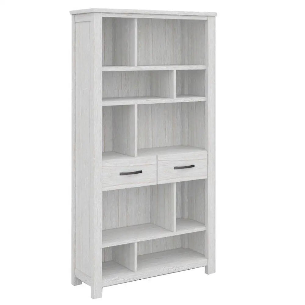 Foxglove Bookshelf Bookcase 5 Tier 2 Drawers Solid Mt Ash Timber Wood - White - Furniture > Living Room