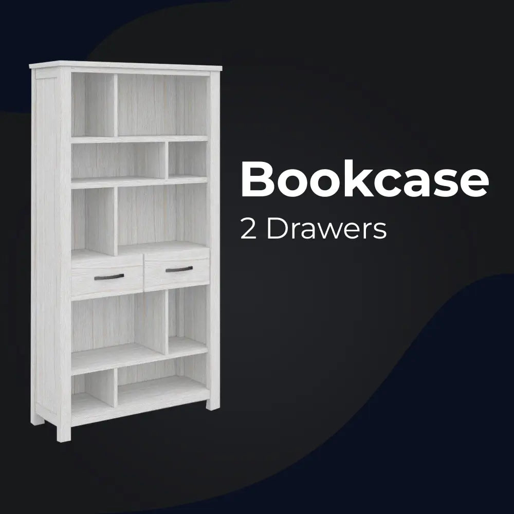 Foxglove Bookshelf Bookcase 5 Tier 2 Drawers Solid Mt Ash Timber Wood - White - Furniture > Living Room