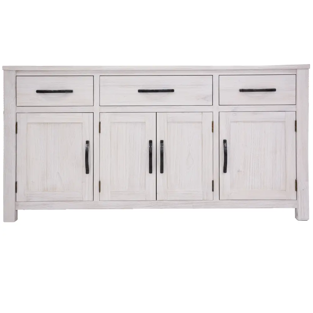 Foxglove Buffet Table 158cm 4 Door 3 Drawer Solid Mt Ash Timber Wood - White - Furniture > Living Room