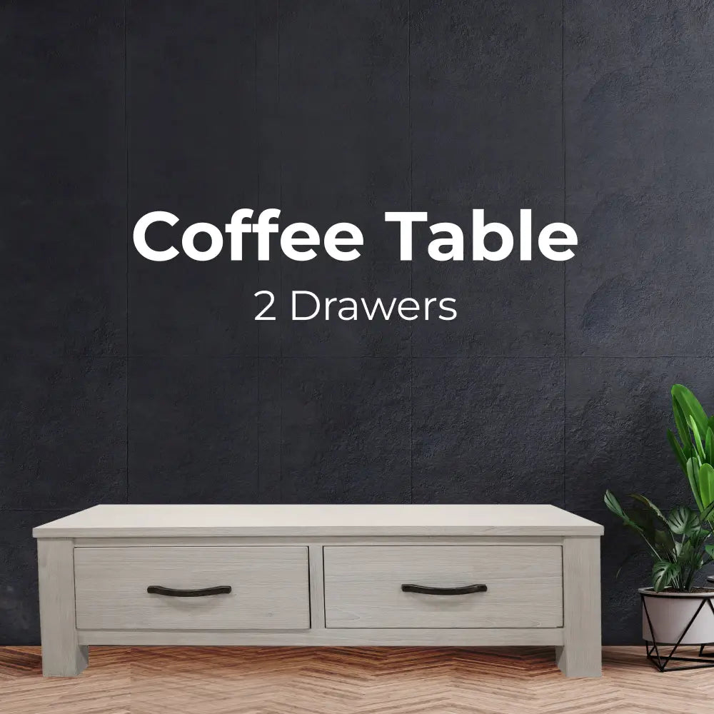 Foxglove Coffee Table 127cm 2 Drawer Solid Mt Ash Timber Wood - White - Furniture > Living Room